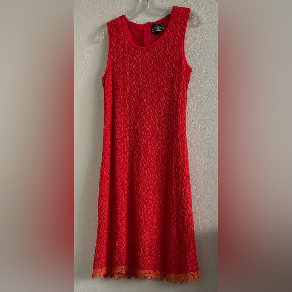 Angie Red Boho Sleeveless Lace Midi Dress